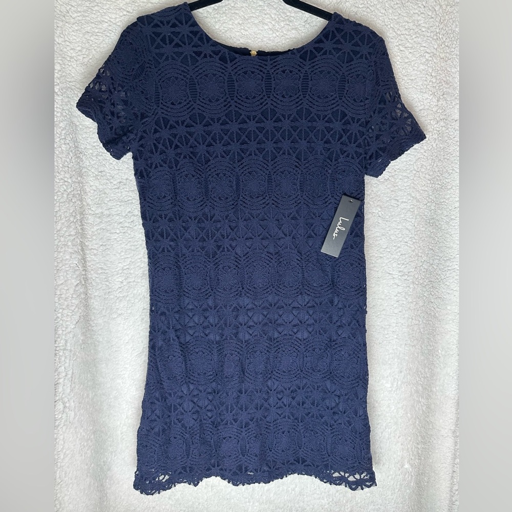 Lulu’s: navy short sleeve lace dress- women’s small